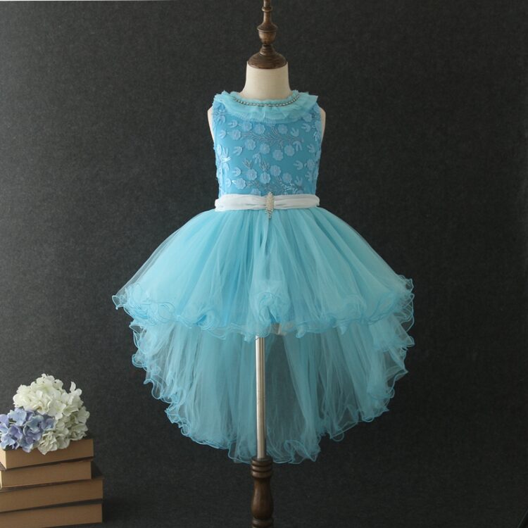 Elegant Frilled Gorgious Blue High Low Party Dress - Aqua INA358