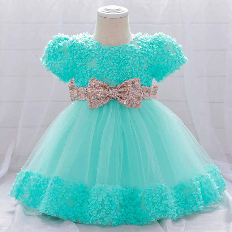 Elegant Blue Bow Applique Knee Length Party Dress - Image 2