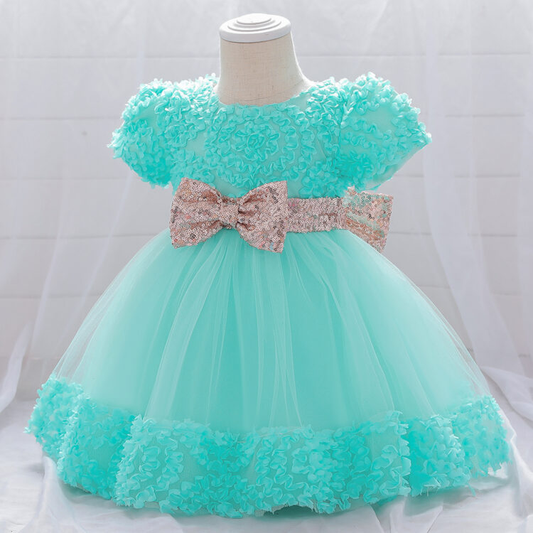 Elegant Blue Bow Applique Knee Length Party Dress - Image 3