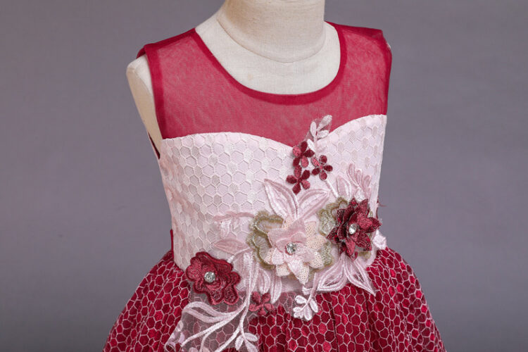 Burgundy Sleeveless Applique Floral Party Dress INA44 - Image 4