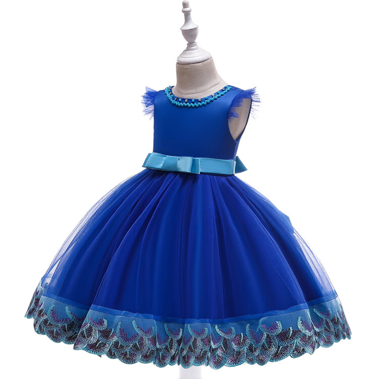 Lace Applique Blue Round Neck Party Dress - Fuchsia INA246