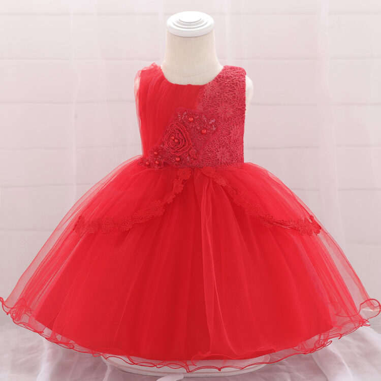 Blossom Red Floral Applique Party Dress INA262