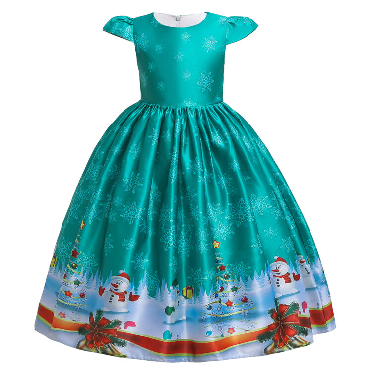 Cute Acqua green Santa Print Half Sleeve Dress INA265