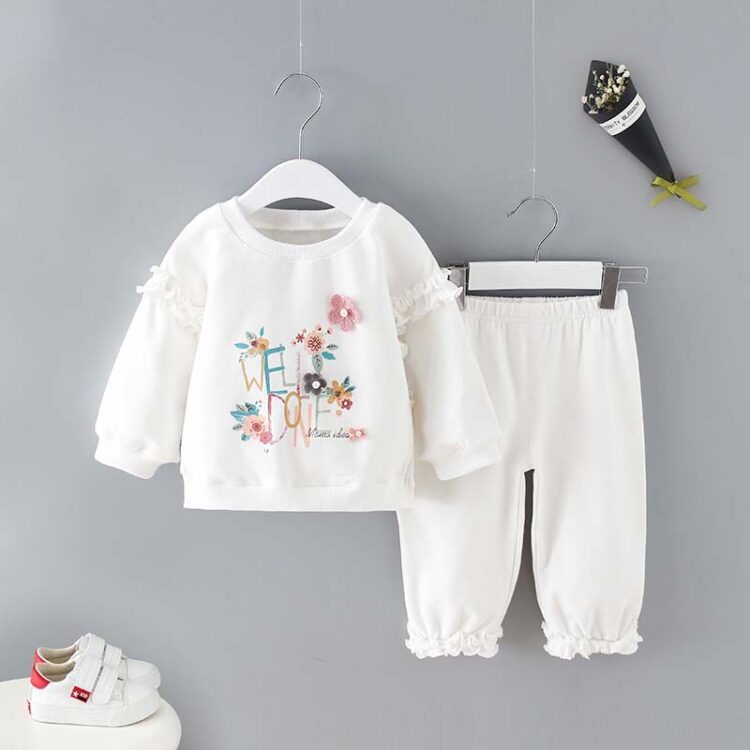 Flower  Print Full Sleeve T-Shirt And Pyjama Set-White INA317 - Image 2