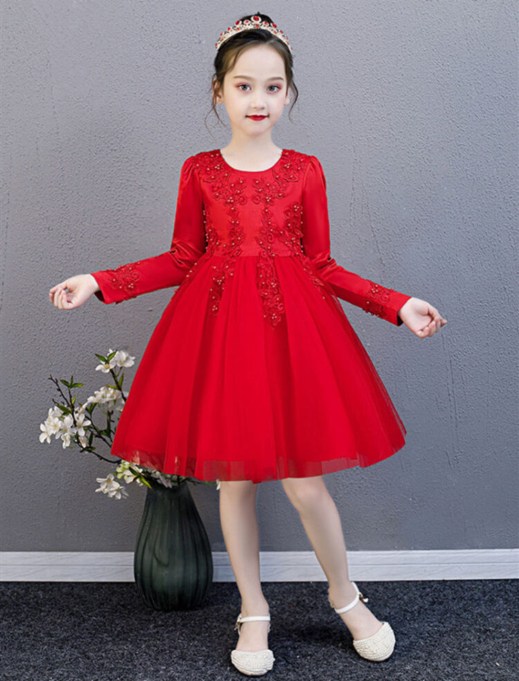 Lovely Red Floral Applique Sleeveless Knee Party Dress INA348