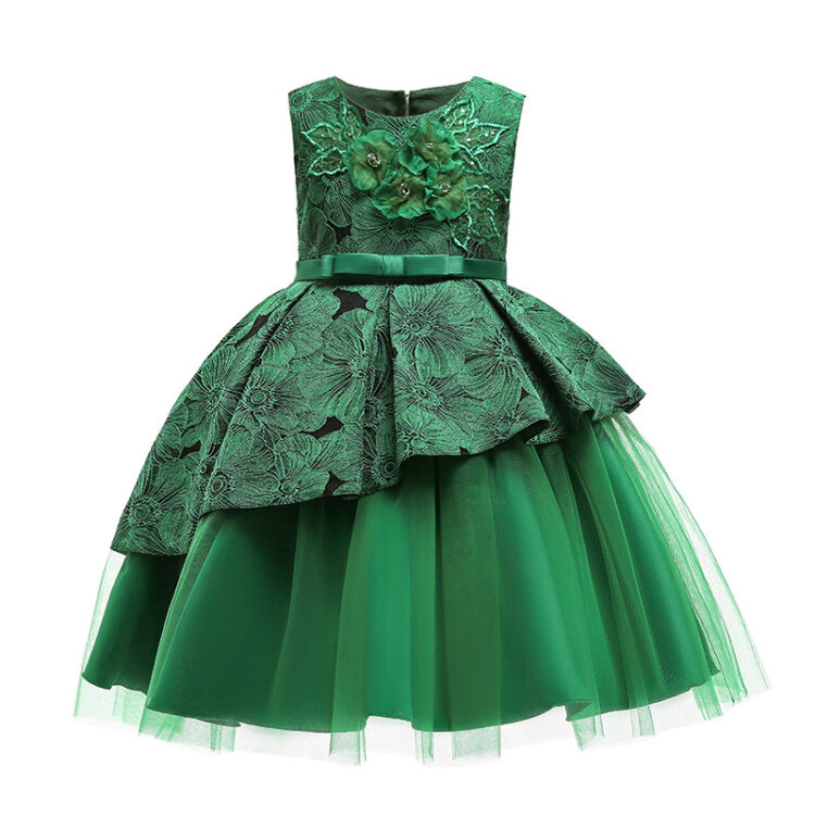 Cute Green Solid Applique Party Dress INA608