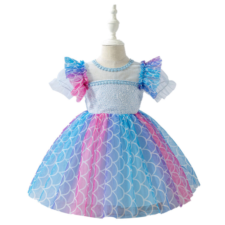 Gorgeous Blue Net Frill Bow Applique Flower Dress INA637