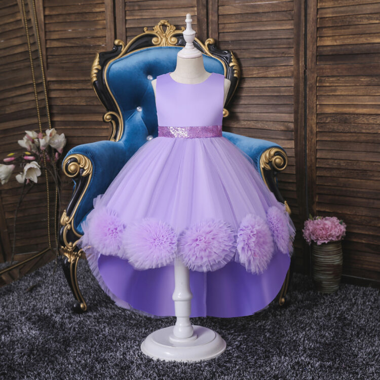 Gorgeous Purple Net Frill Bow Applique Flower Party Dress INF745 - Image 2