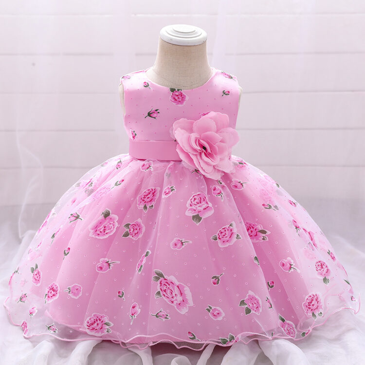 Cute Pink Floral Print Party Wear Dress INA934