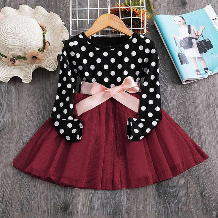 Polka Dot Party Dress with Tulle and Bow