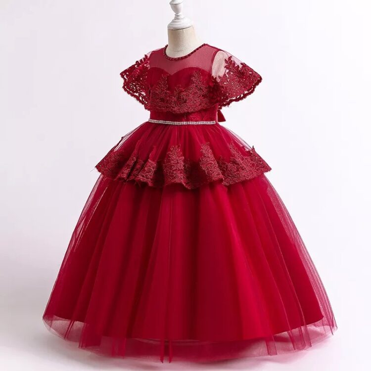 Royal Red Princess Lace Gown - Image 4