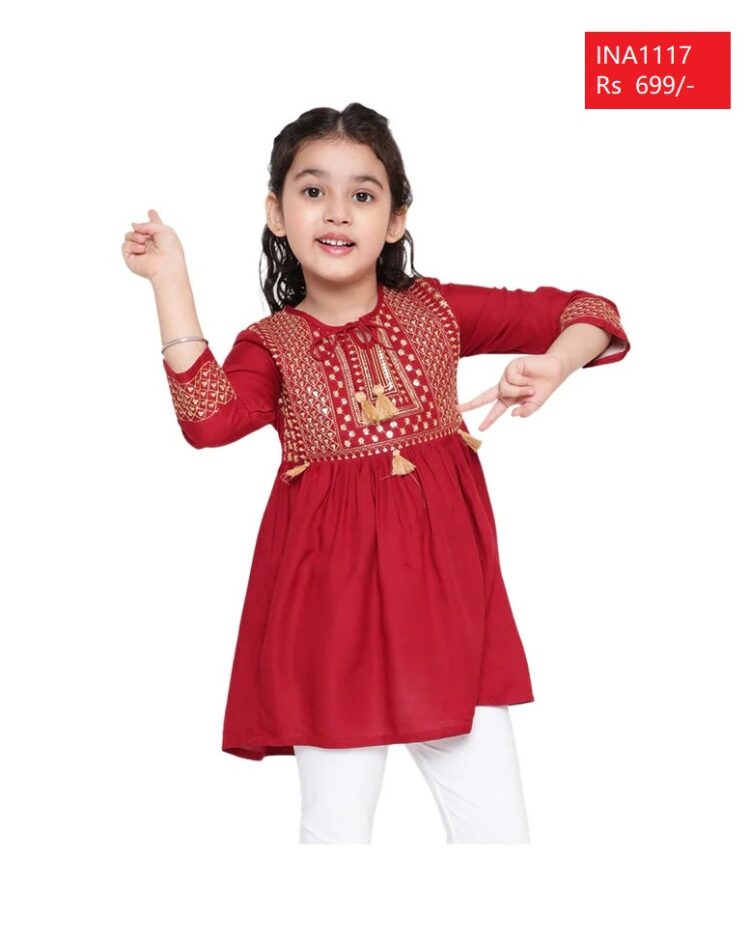 Red Boho Embroidered Tunic for Girls - Image 2