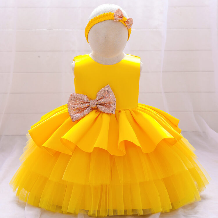 Elegant Yellow Birthday Dress For Little Girls