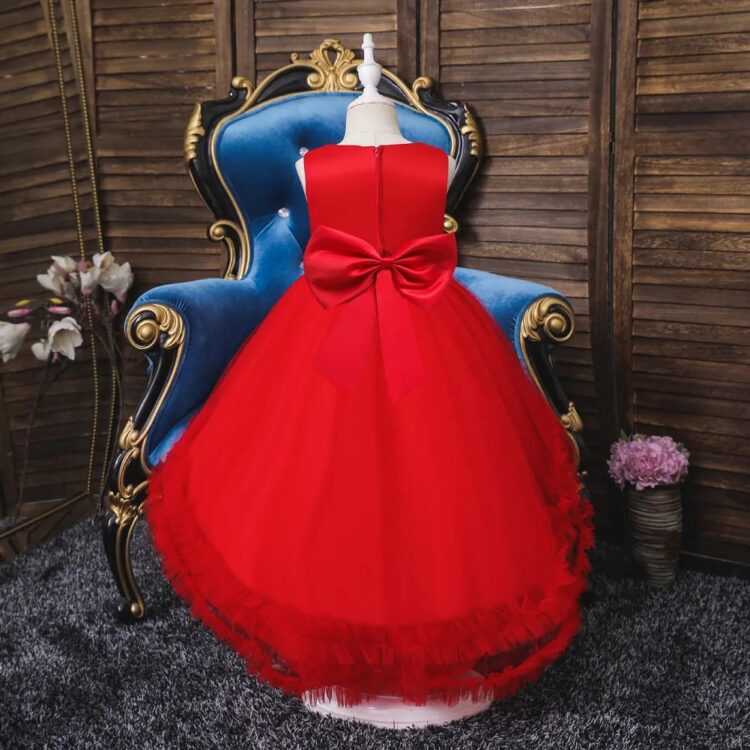 knee length mesh flower gown for girls trailing baby girl birthday dresses - Image 2