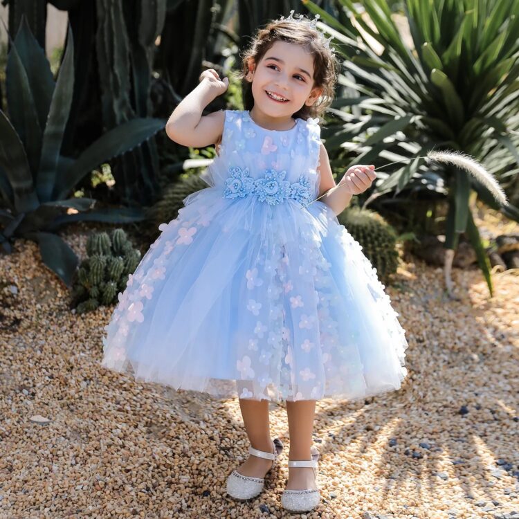 Cute Blue Party Occassion Flower Dress