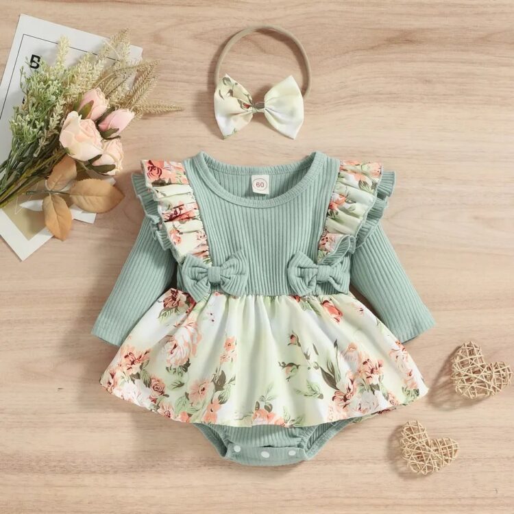 Baby Girl Floral Jumpsuit with Headband