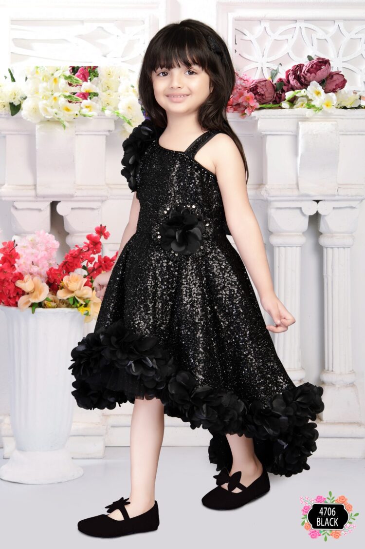 Royal Black scheme Elegant Multi Layered Party wear Applique Sleeve Party Dress