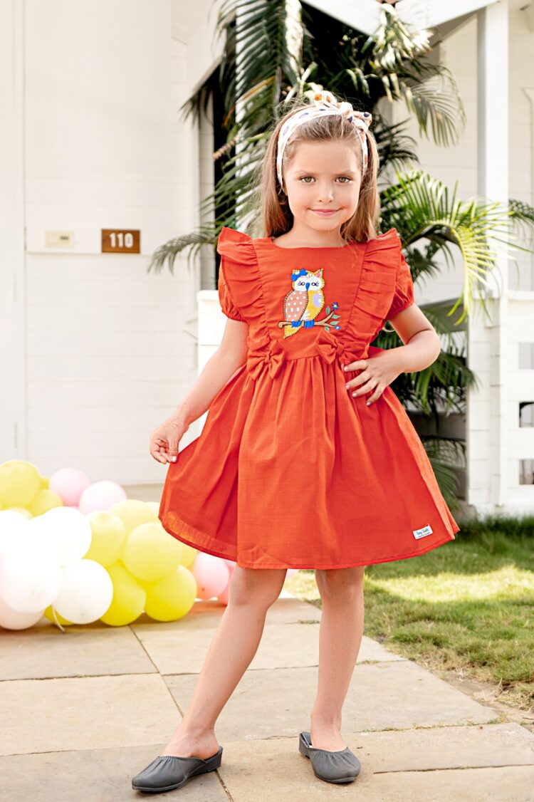 Sunny Hoot Casual Puff-Sleeve Dress for Girls