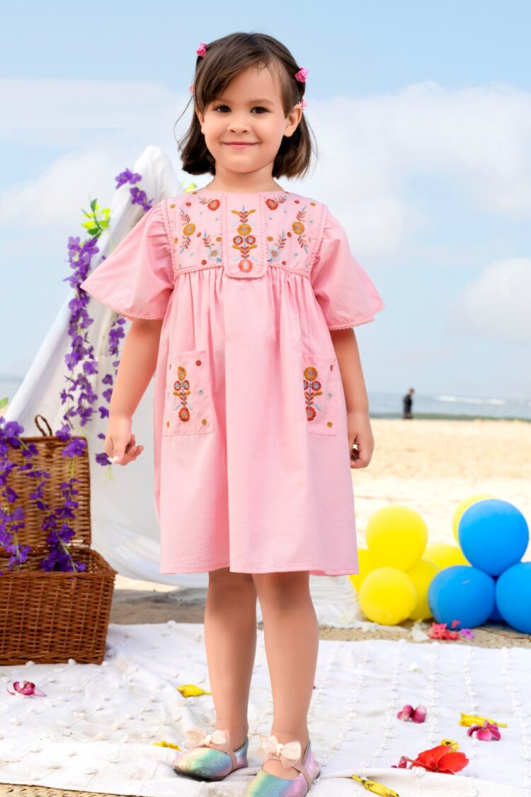 Sunny Blossom Embroidered Toddler Dress  Perfect for those who love a touch of nostalgia paired with a floral flair