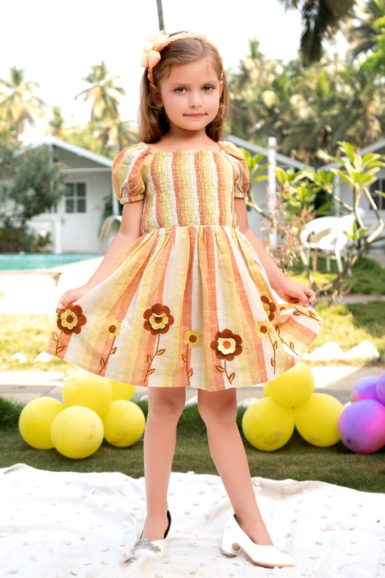 Sunny Hoot Casual Puff-Sleeve Dress for Girls