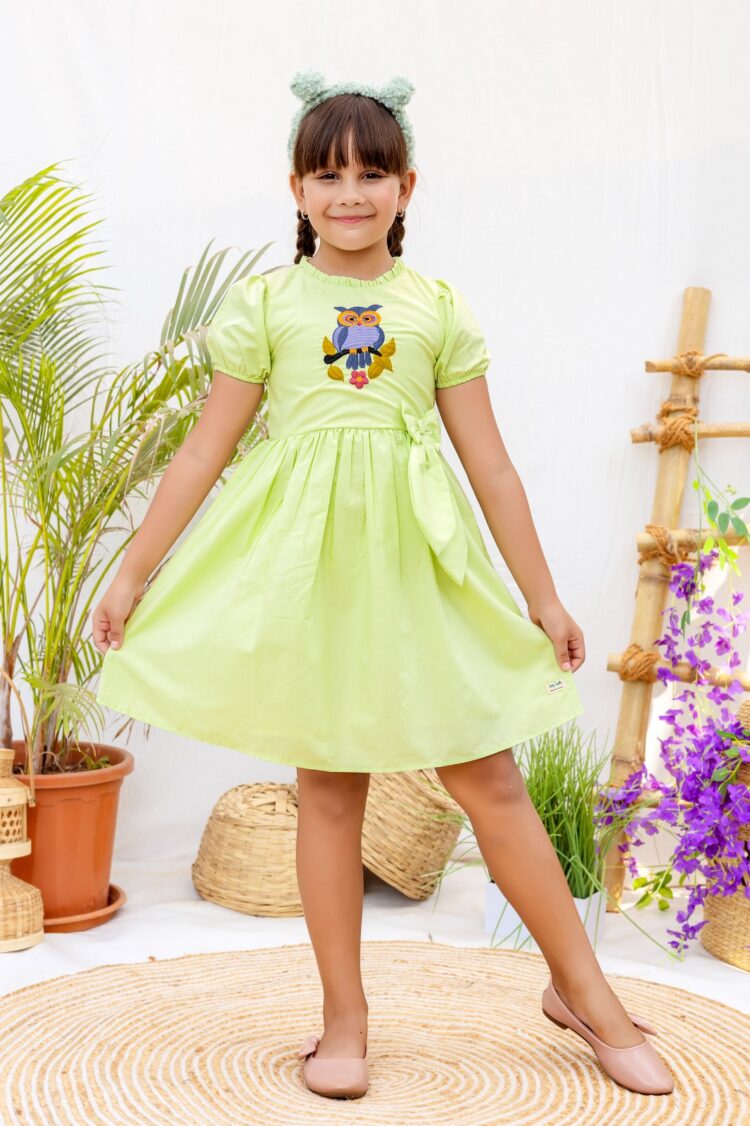 Spring Delight Collection playful striped and floral pattern  in soothing shades of adorable Lime Green Dress