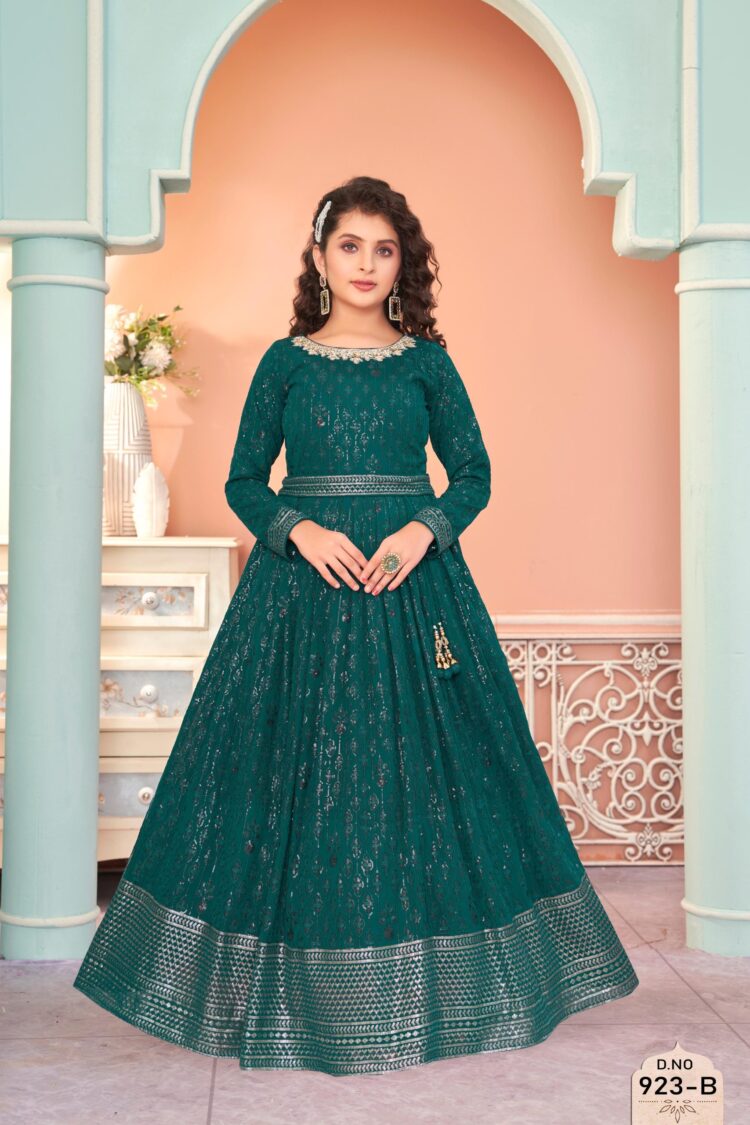 Regal Emerald Splendor Embroidered Premium Partywear