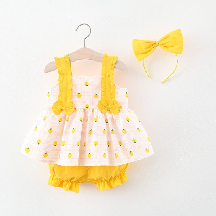 Mustard Yellow Floral Applique Frock With Shorts