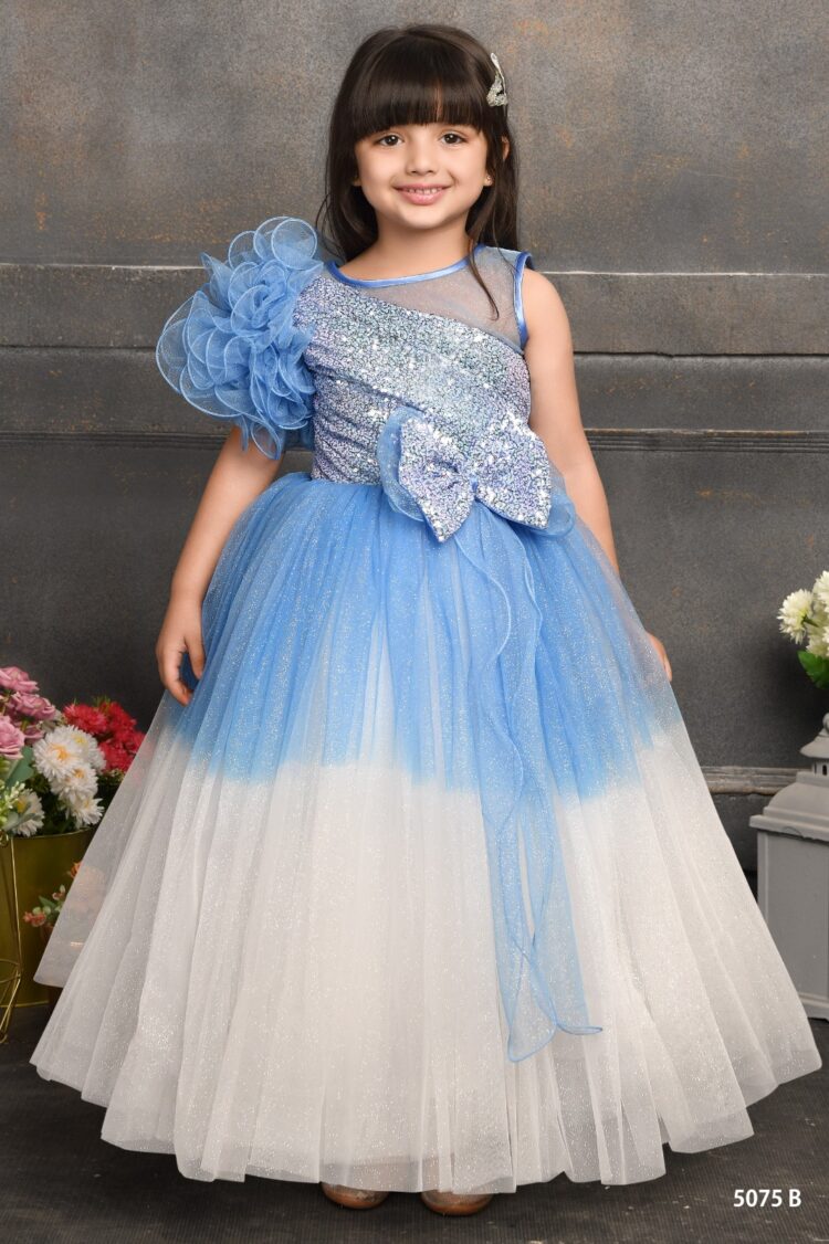 Elegant Princess Rosette Dress for Girls in Blush Blue