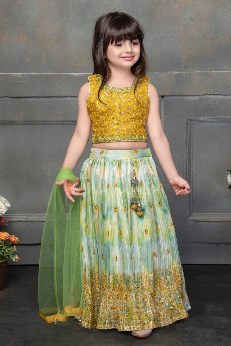 Radiant Yellow and Green Lehenga Choli for Girls