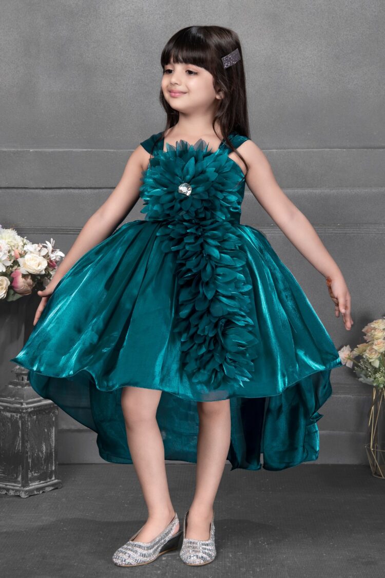 Enchanting Emerald Blossom Party Dress for Girls