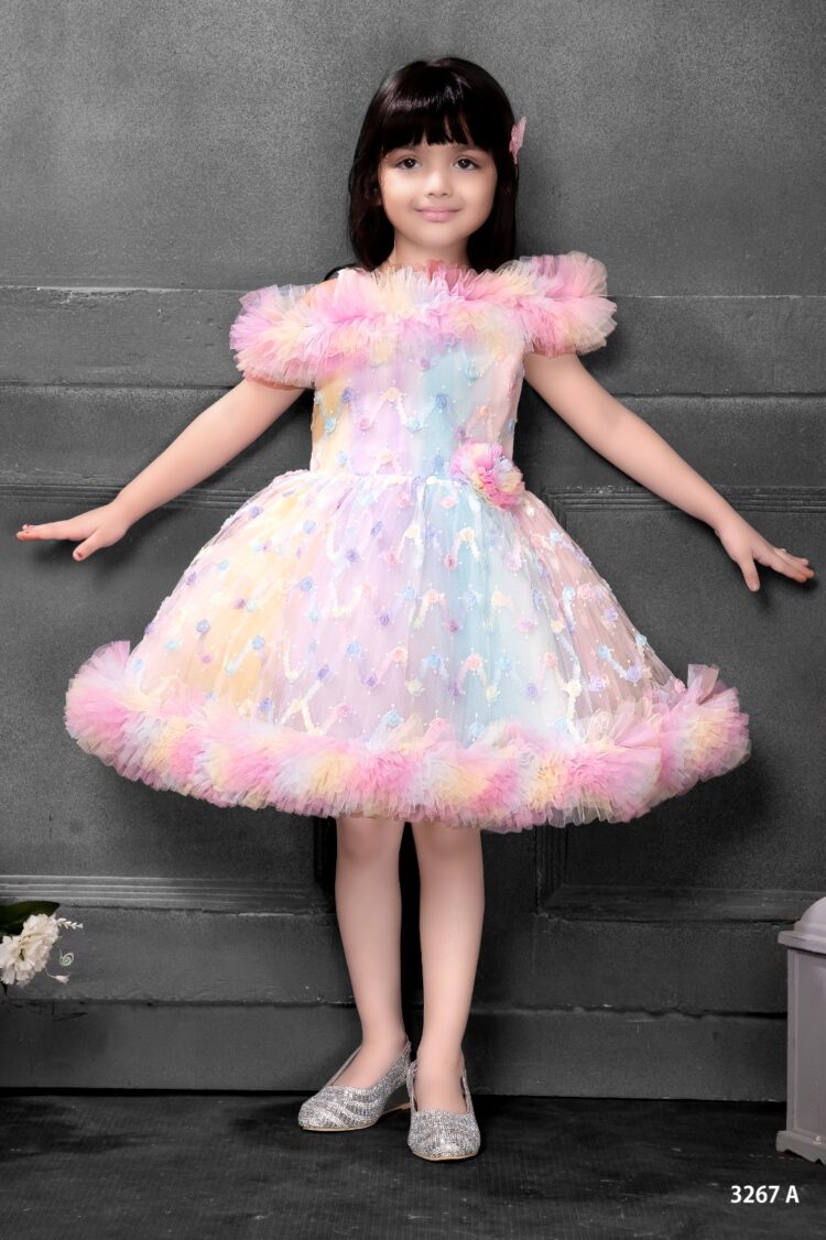 Pastel Dream Puff Sleeve Party Dress with Tulle Accents