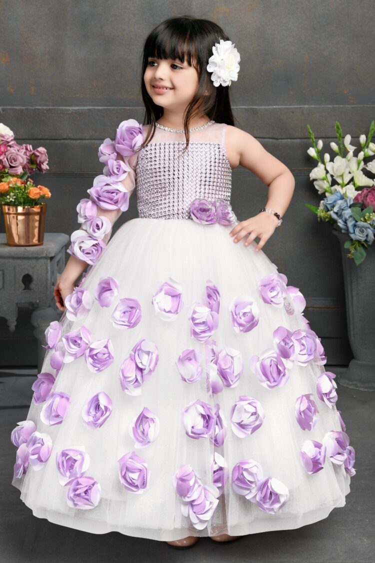 Lilac Bloom Gown with Floral Embellishments