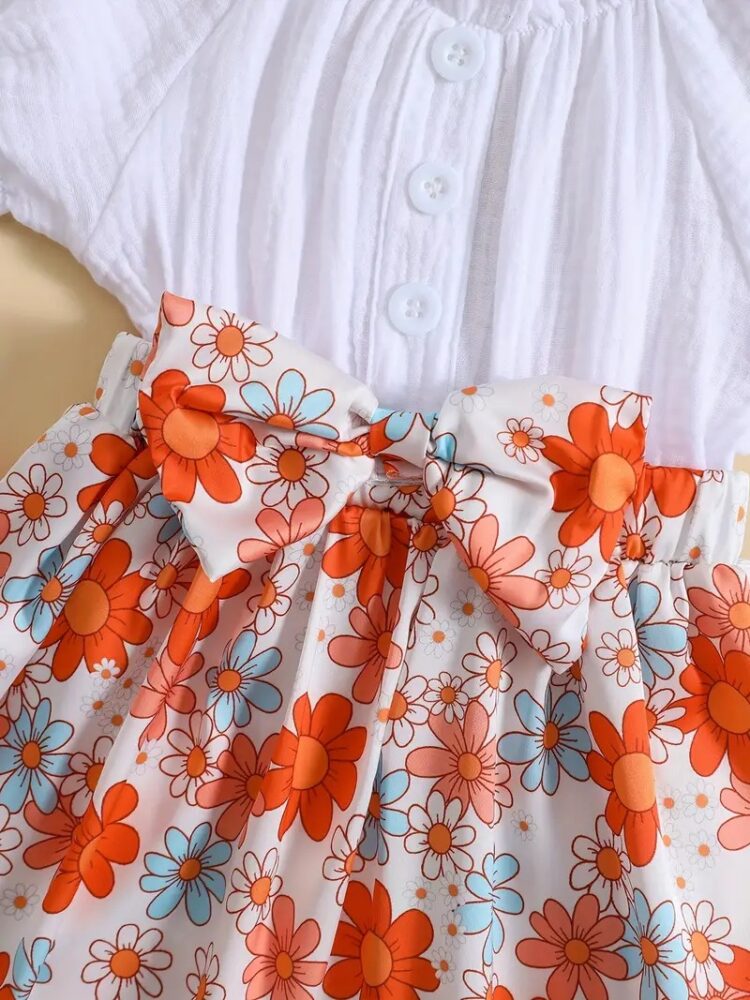 Floral Print Baby Dress with Bow Headband Set - Image 8