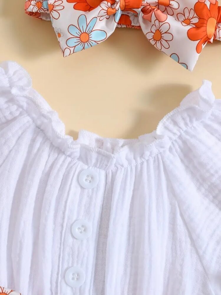 Floral Print Baby Dress with Bow Headband Set - Image 7